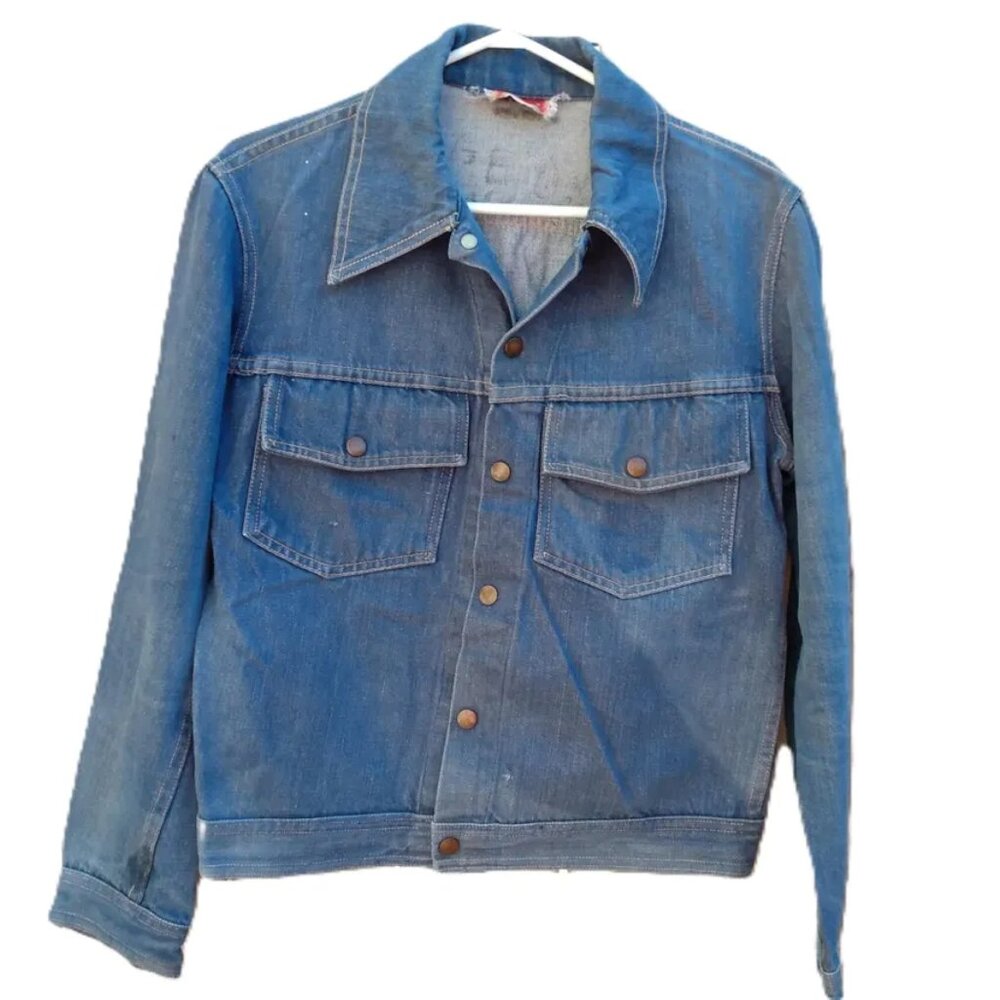 Vintage Jean Jacket 40" Chest BUCKEYE 60s 70s Denim Workwear Snap Front Retro